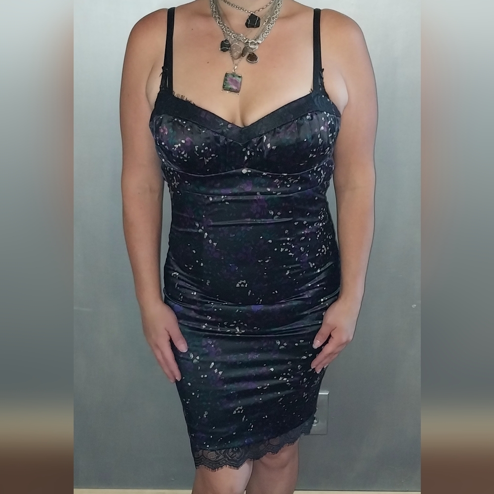Guess black and purple knee length dress